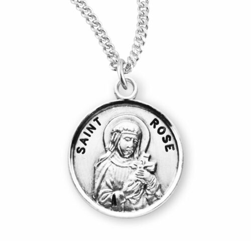 Patron Saint Rose Round Sterling Silver Medal