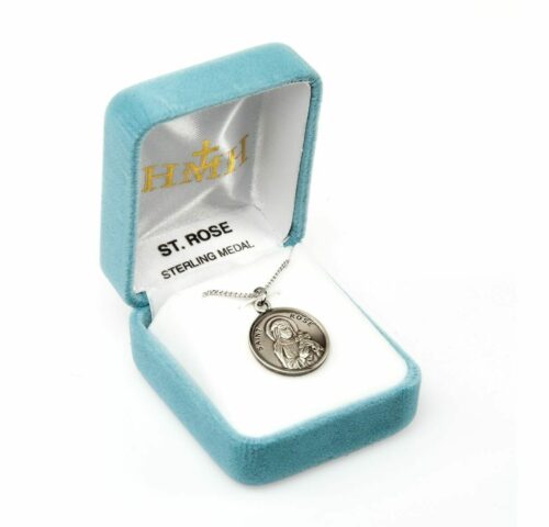 Patron Saint Rose Round Sterling Silver Medal - Image 3