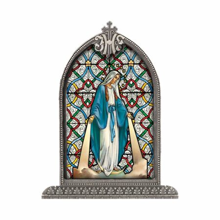 Our Lady of Grace Antiqued Framed Liturgical Glass