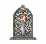 Our Lady of Divine Innocence Antiqued Framed Liturgical Glass