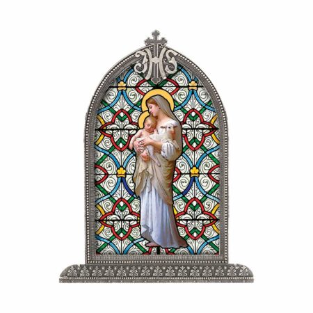 Our Lady of Divine Innocence Antiqued Framed Liturgical Glass
