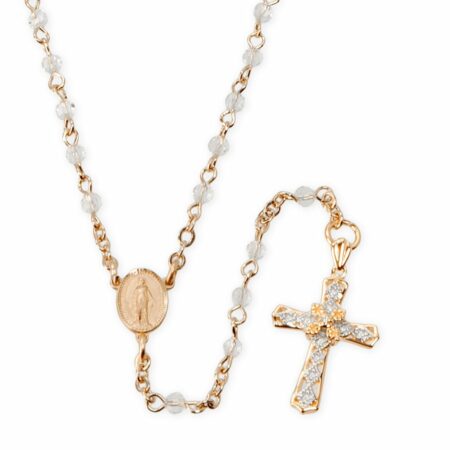 Crystal Bead Sterling Silver Rosary Necklace