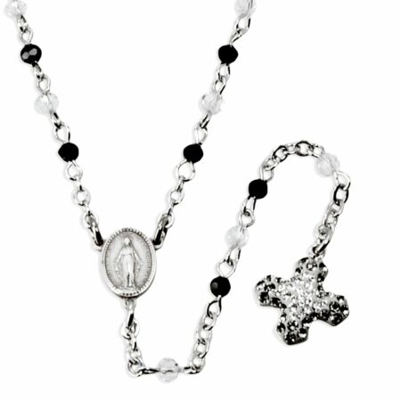 Crystal Bead Sterling Silver Rosary Necklace