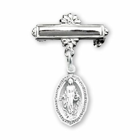 Sterling Silver Baby Miraculous Medal on a bar pin
