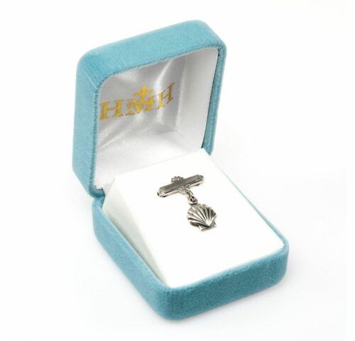 Sterling Silver Baby Holy Baptism Shell Medal on a Bar Pin - Image 2