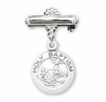 Sterling Silver Baby Holy Baptism Round Medal on a Bar Pin