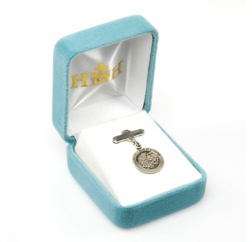 Sterling Silver Baby Holy Baptism Round Medal on a Bar Pin - Image 2