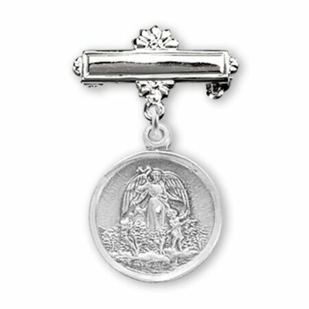 Sterling Silver Baby Guardian Angel Medal on a Bar Pin