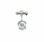 Guardian Angel Round Sterling Silver Medal on a Bar Pin