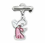Guardian Angel Pink Enameled Sterling Silver Medal on a Bar Pin