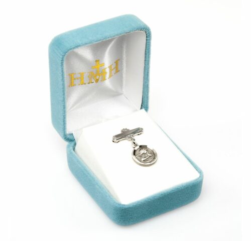 Sterling Silver Guardian Angel Baby Medal on a Bar Pin - Image 2