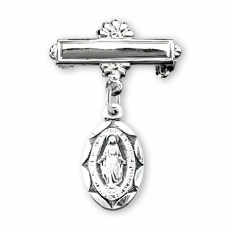Sterling Silver Oval Miraculous Medal Baby Medal on a Bar Pin