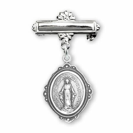 Sterling Silver Baby Miraculous Baby Medal on a Bar Pin
