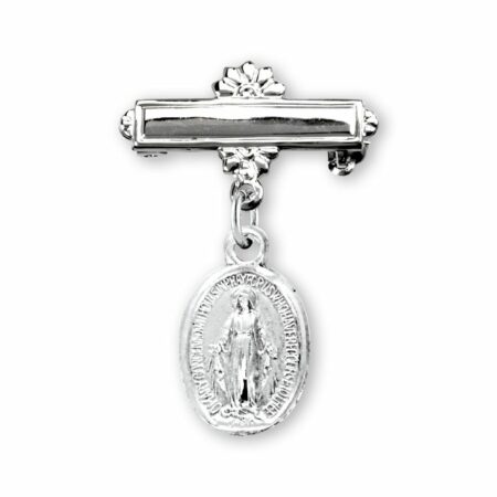 Sterling Silver Oval Baby Miraculous Medal on a Bar Pin