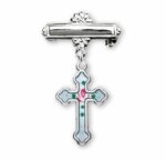 Sterling Silver Rosebud Blue Enameled Baby Cross Pin