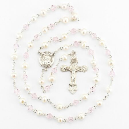 Freshwater Pearl and Pink Bicone Bead Rosary