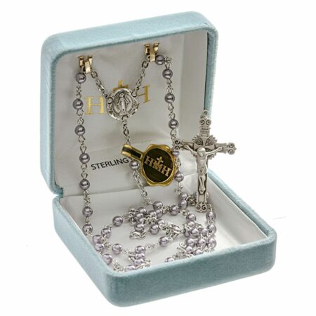 Rosary Sterling Crucifix and Centerpiece Created with Swarovski Crystal 4mm Pearl Beads in Lavender by HMH
