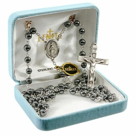 Round Genuine Hematite Rosary Sterling Crucifix and Centerpiece
