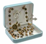 Round Genuine Tiger Eye Rosary Sterling Crucifix and Centerpiece