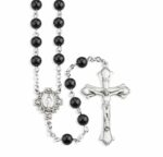 Round Genuine Onyx Rosary Sterling Crucifix and Centerpiece