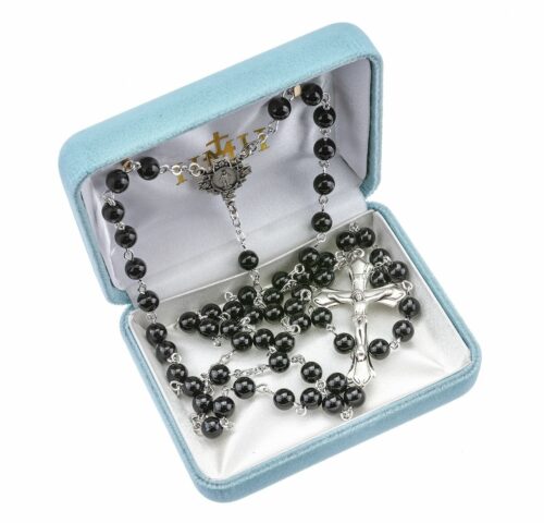 Round Genuine Onyx Rosary Sterling Crucifix and Centerpiece - Image 2
