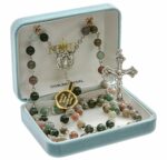 Round Genuine India Agate Rosary Sterling Crucifix and Centerpiece