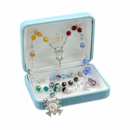 Saint Michael the Archangel Multi Color Chaplet Rosary Sterling Crucifix and Centerpiece