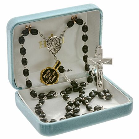 Black Oval Boxwood Rosary Sterling Crucifix and Centerpiece