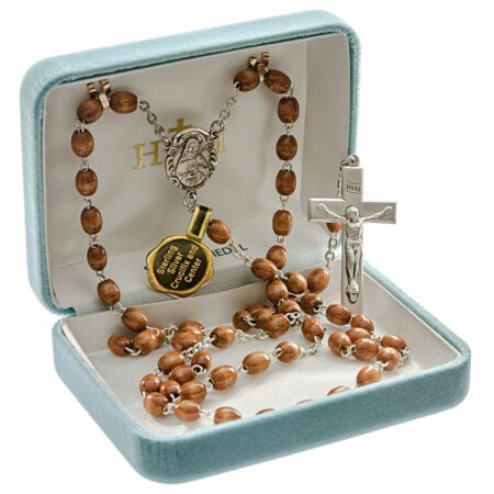 Brown Oval Boxwood Rosary Sterling Crucifix and Centerpiece