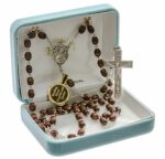 Maroon Oval Boxwood Rosary Sterling Crucifix and Centerpiece