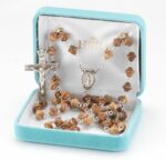 Solid Walnut Bicone Bead Rosary Sterling Crucifix and Centerpiece