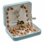 Brown Oval Boxwood Rosary Sterling Crucifix and Centerpiece