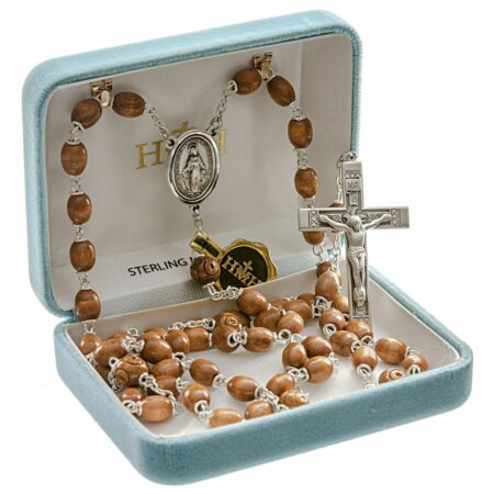 Brown Oval Boxwood Rosary Sterling Crucifix and Centerpiece