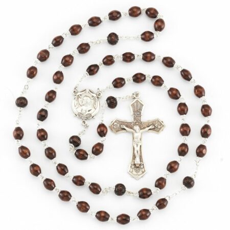 Maroon Oval Boxwood Rosary Sterling Crucifix and Centerpiece