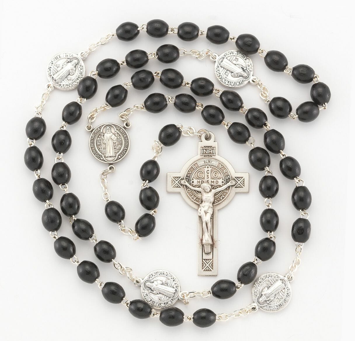 Saint Benedict Black Polished Boxwood Jubilee Rosary Sterling Crucifix ...