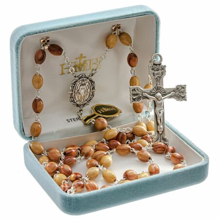 Genuine Rose Wood Oval Bead Rosary Sterling Crucifix and Centerpiece