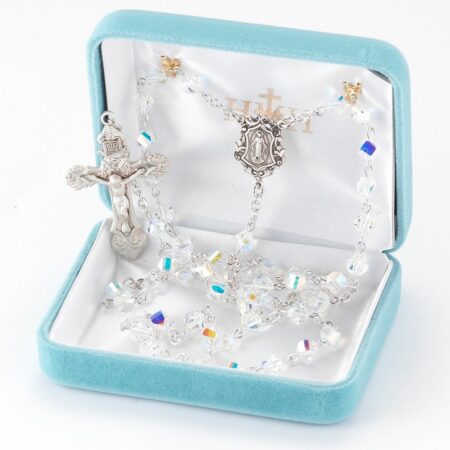 Rosary Sterling Crucifix and Centerpiece Created with Swarovski Crystal 6mm Helix Aurora Borealis Beads by HMH