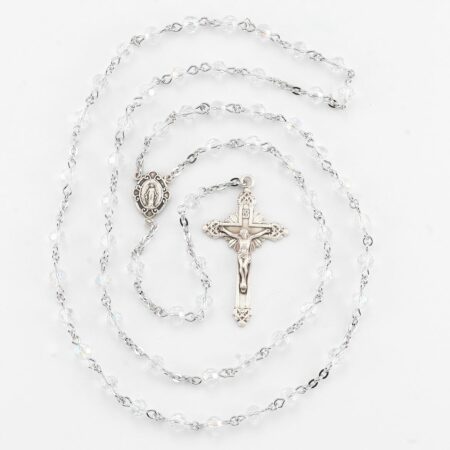 Rosary Sterling Crucifix and Centerpiece Created with Swarovski Crystal 5mm Round Aurora Borealis Beads by HMH
