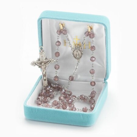 Round Light Amethyst Bead Rosary Sterling Crucifix and Centerpiece