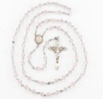 Round Light Rose Bead Rosary Sterling Crucifix and Centerpiece