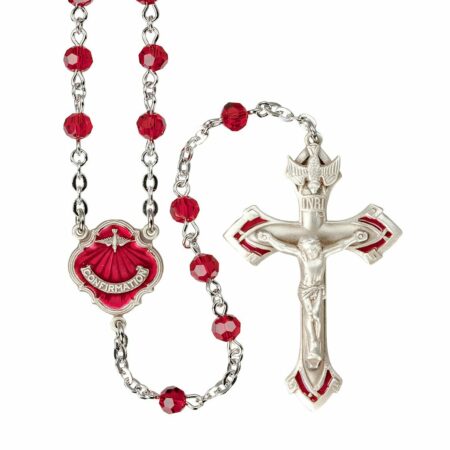 Ruby Round Bead Confirmation Rosary Sterling Crucifix and Centerpiece