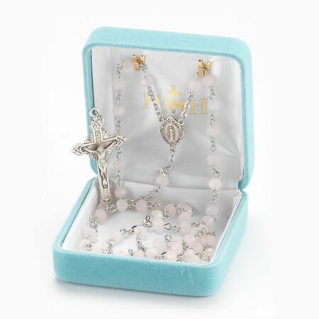 Round Rose Opal Bead Rosary Sterling Crucifix and Centerpiece