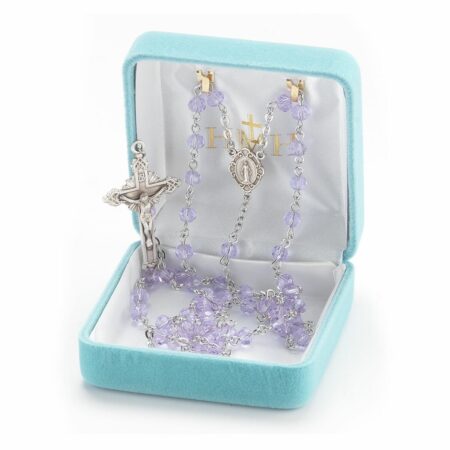 Round Violet Bead Rosary Sterling Crucifix and Centerpiece