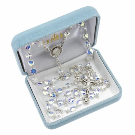 Rosary Sterling Crucifix and Centerpiece Created with Swarovski Crystal 6mm Semi-Flat Aurora Borealis Beads by HMH