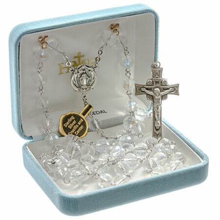 Rosary Sterling Crucifix and Centerpiece Created with Swarovski Crystal 8mm Multi-Faceted Aurora Borealis Beads by HMH