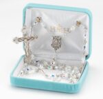 Rosary Sterling Crucifix and Centerpiece Created with Swarovski Crystal 6mm x 9mm Multi-Faceted Aurora Borealis Beads by HMH