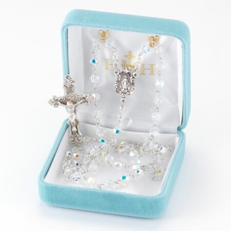 Rosary Sterling Crucifix and Centerpiece Created with Swarovski Crystal 5mm Faceted Round Aurora Borealis Beads by HMH