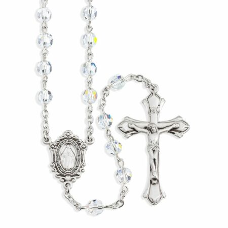 Rosary Sterling Crucifix and Centerpiece Created with Swarovski Crystal 6mm Faceted Round Clear Beads by HMH