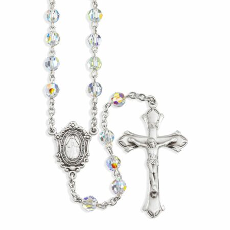 Rosary Sterling Crucifix and Centerpiece Created with Swarovski Crystal 6mm Faceted Round Aurora Borealis Beads by HMH