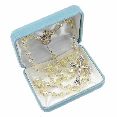 Rosary Sterling Crucifix and Centerpiece Created with Swarovski Crystal 6mm Faceted Round Jonquil Beads by HMH